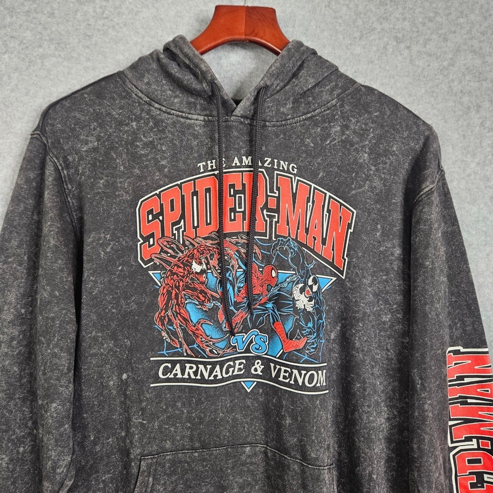Marvel Spider-Man vs Carnage Venom Acid Wash Hoodie Mens Small Oxford Gray New‎